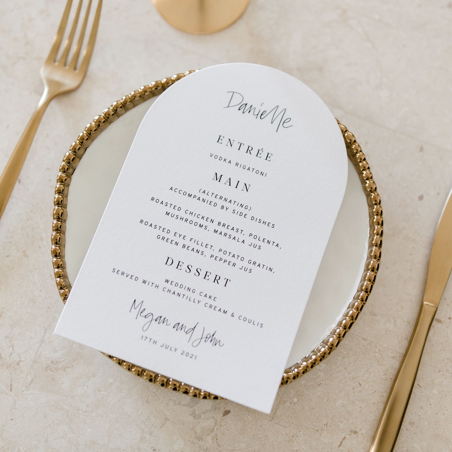 Megan and John Menu Cards